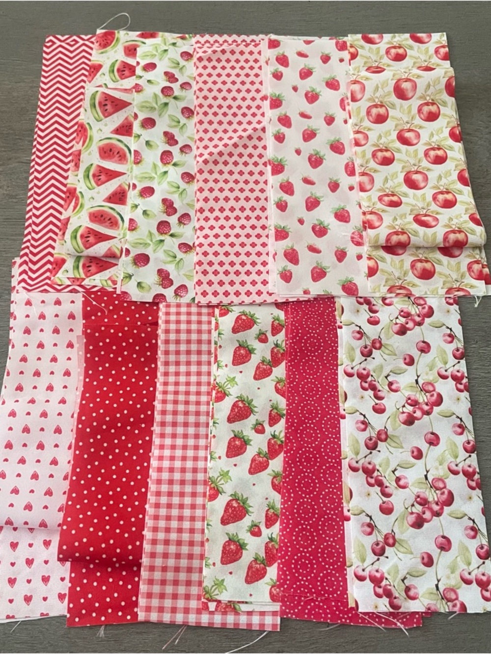 Bundle of Red & Pink Fruit Patchwork Fabric Strips